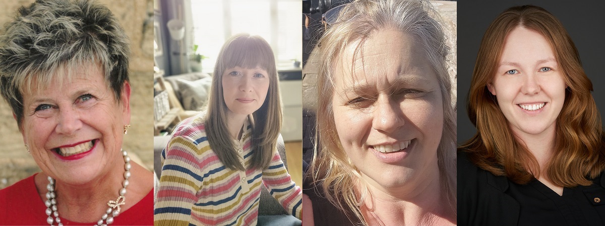 Headshots of Sue Snowdon, Marie Gardner, Anna Wood and Caroline James