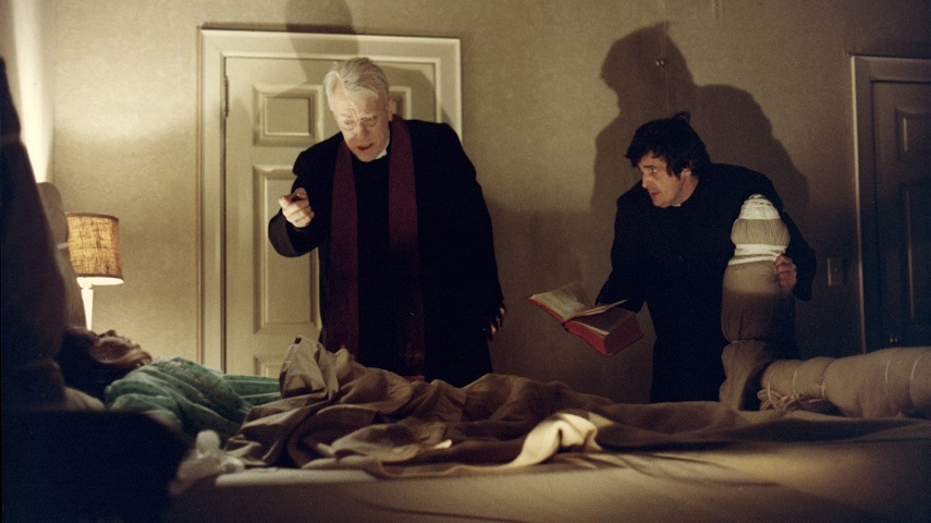 Max von Sydow, Jason Miller and Linda Blair in a scene from The Exorcist (1973)