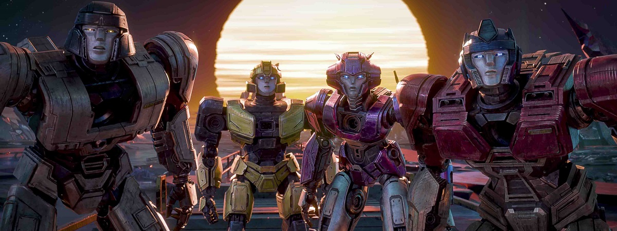 Brian Tyree Henry (D-16), Keegan-Michael Key (B-127), Scarlett Johansson (Elita-1) and Chris Hemsworth (Orion Pax) in Transformers One