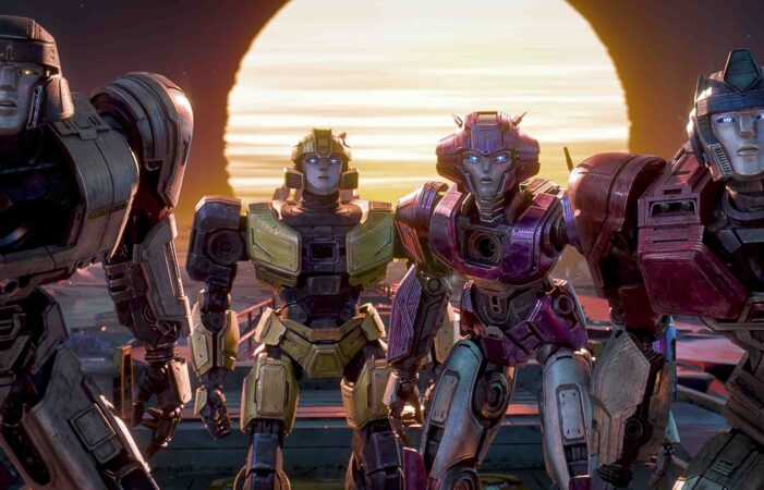 Brian Tyree Henry (D-16), Keegan-Michael Key (B-127), Scarlett Johansson (Elita-1) and Chris Hemsworth (Orion Pax) in Transformers One