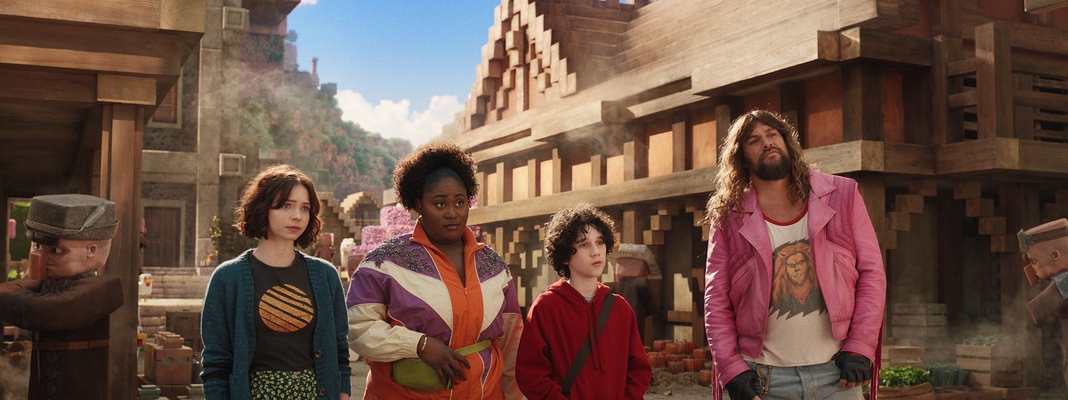 Danielle Brooks, Emma,Myers, Sebastian Hansen and Jason Momoa in A Minecraft Movie.