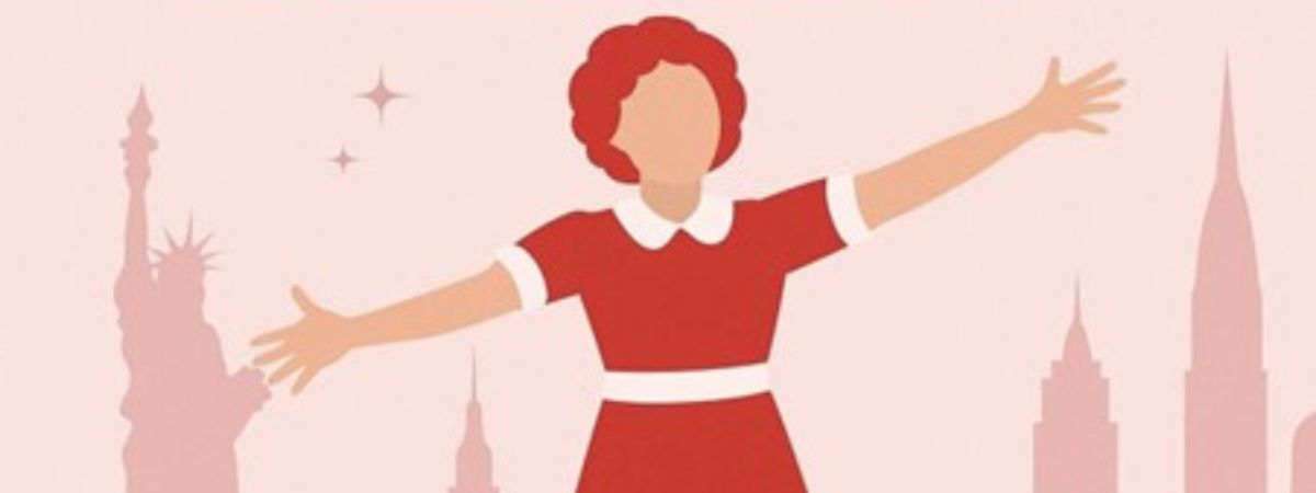 An illustration of Annie in a promotional image for Ivy's Theatre School's Annie.