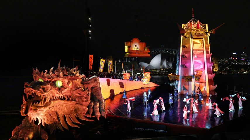 A production still from Puccini's Turandot on Sydney Harbour