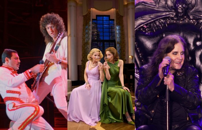 Production stills from Queen Budapest, Fallen Angels by Noël Coward and Ozzy & Black Sabbath: Back To The Beginning.