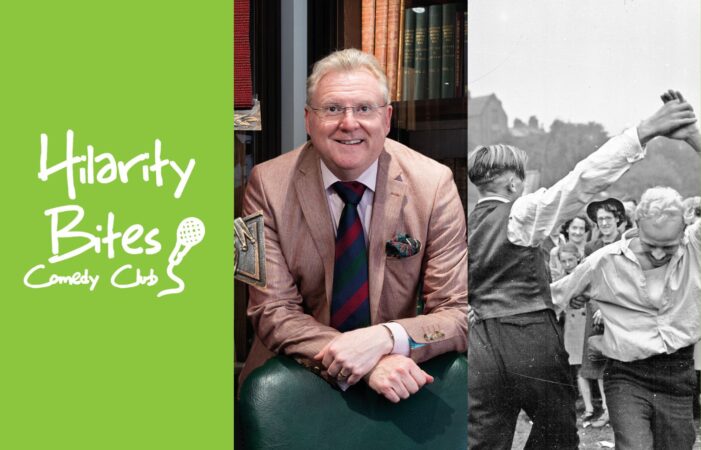 Images of the Hilarity Bites Comedy Club logo, antiques expert Mark Smith, as well as a promotional photograph for The Coal Faces.