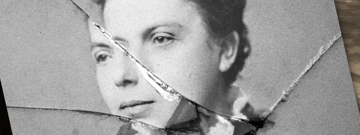 A photograph of a person is cracked in the middle in a promotional image for Elysium Theatre Company's Ghosts