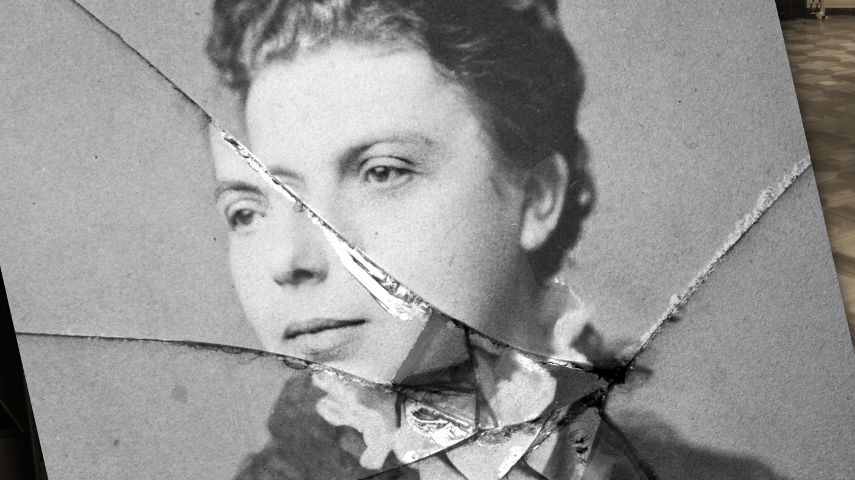 A photograph of a person is cracked in the middle in a promotional image for Elysium Theatre Company's Ghosts